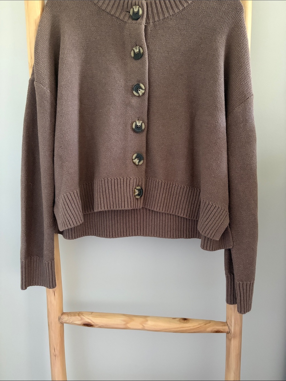 Quince Organic Cropped Cardigan Sz Medium Heather Brown - Picture 4 of 8